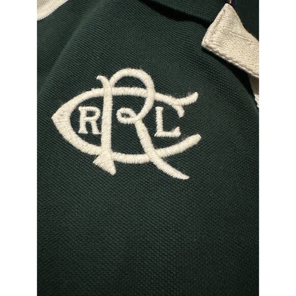 Ralph Lauren Rugby Shirt Men’s M Green Cream Long Sleeve Embroidered Player RRL - Picture 4 of 8